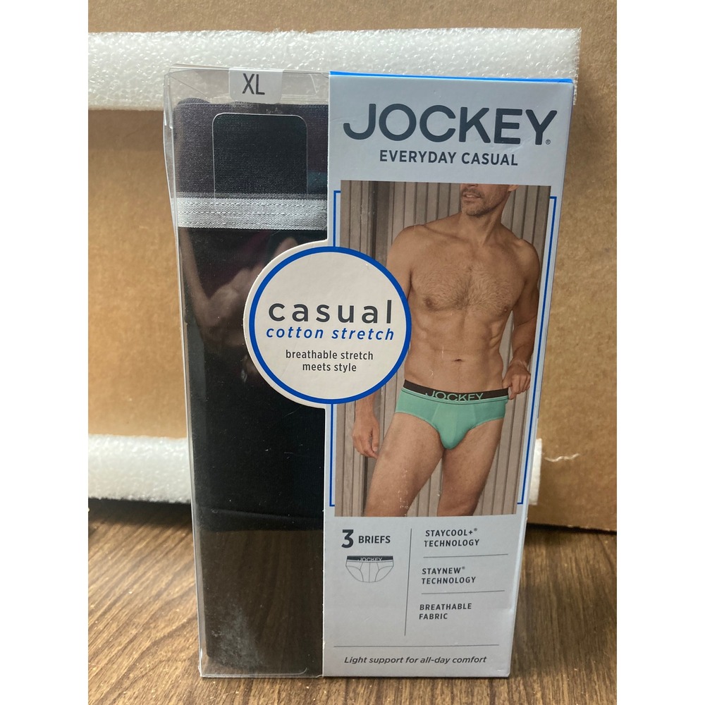 Jockey Men's Briefs 3 Pack‎ XL 40-42 Everyday Casual Cotton Stretch NIB Black